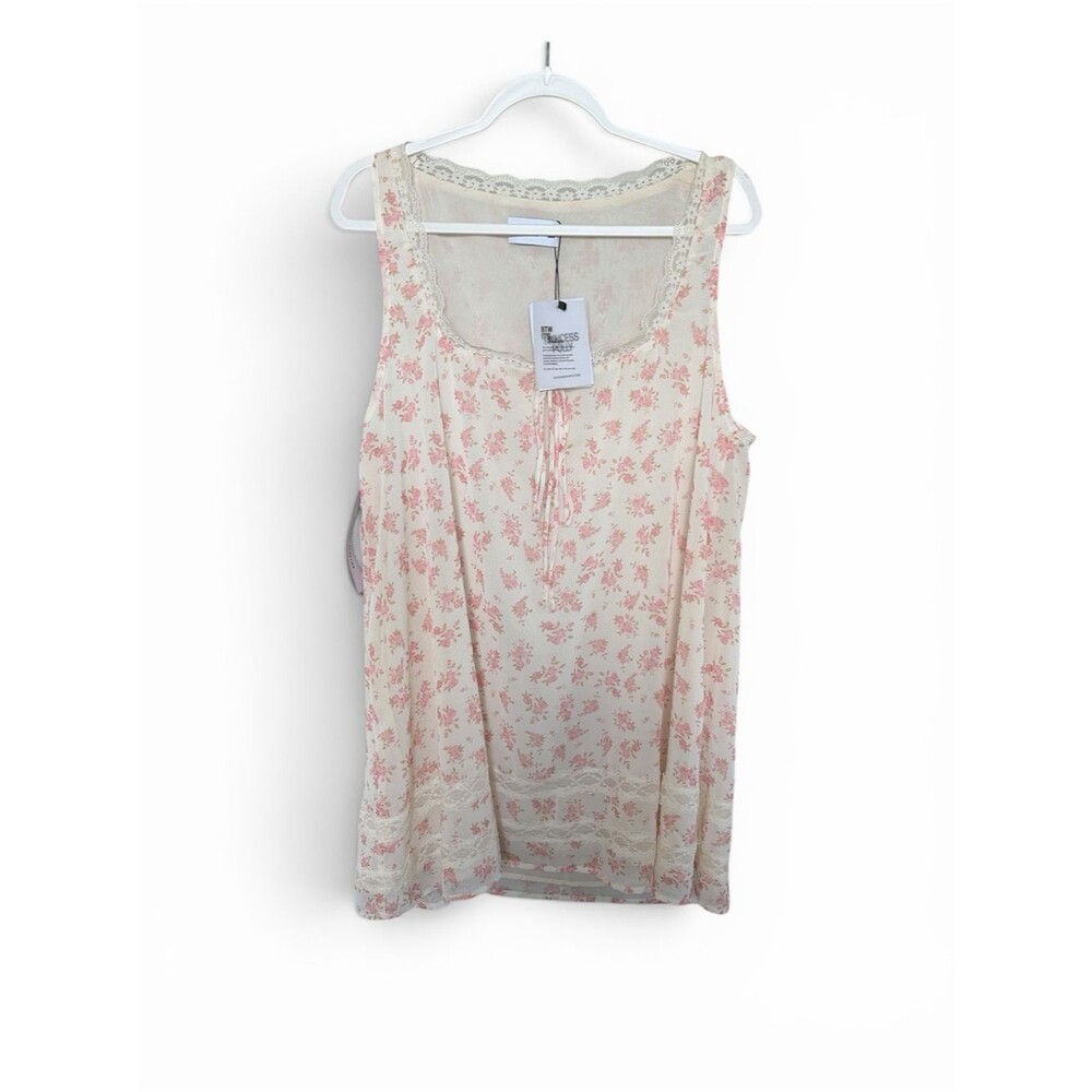 New Princess Polly Alanah Mini Dress Cream with Pink Floral Lace Trim